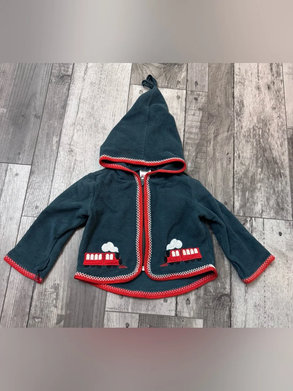 Hanna Andersson Baby Fleece Train Hooded Jacket Green 75 CM 12-18 Zip Up